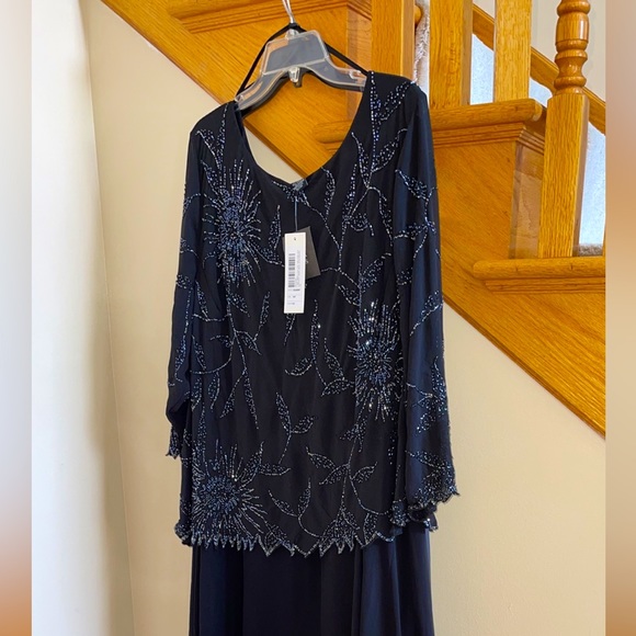 Women’s Formal Dress Plus Sz 22W Black J KARA 3/4 Sleeves Edge Bodice Mock Flare - Picture 9 of 9